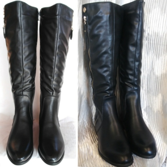 New Women's Black Knee High Riding Boots - Picture 2 of 11